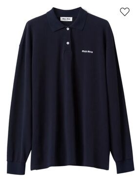 Miu Miu Logo Embroidered Cotton Piqué Long Sleeve Polo Shirt